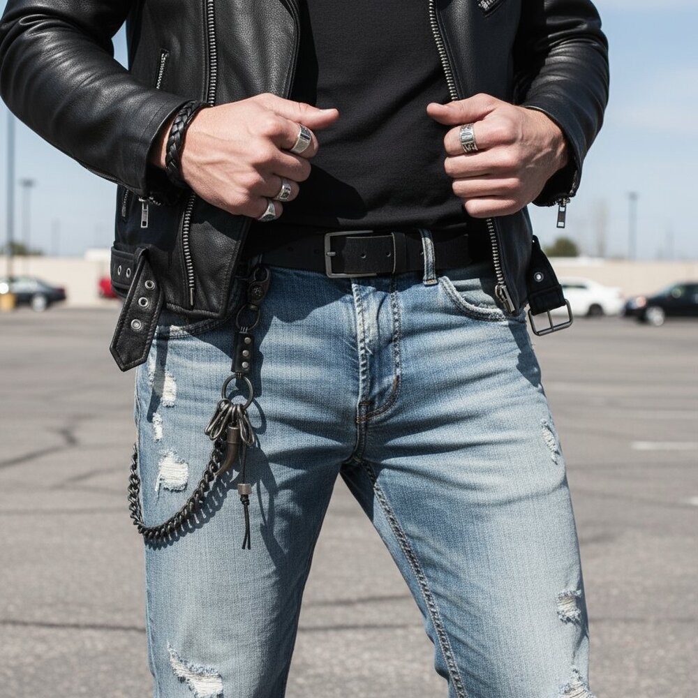 NEW Men Silver Metal Wallet Jeans Chain Key Chain Biker Motorcycle Accessory